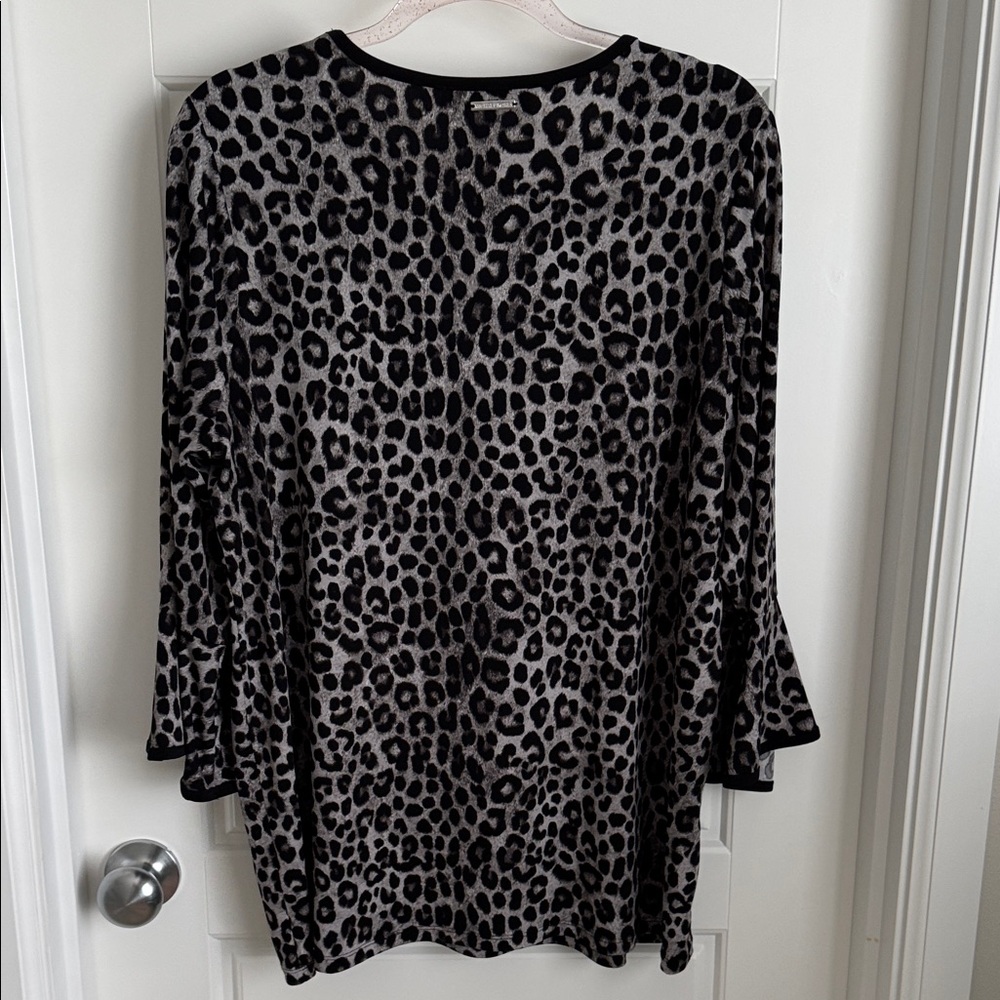 Michael Kors Gunmetal Leopard-Print Flare-Sleeve Top - Picture 2 of 7